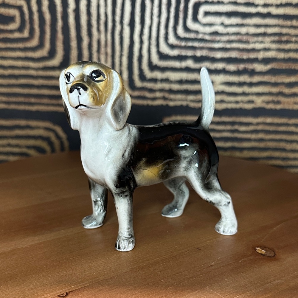 Ceramic Beagle Figurine - Black, White, Brown